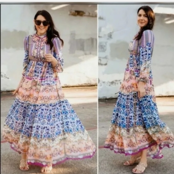HTF Anthropologie Anastasia Maxi Dress Bhanuni by Jyoti Size 0 - Picture 3 of 10